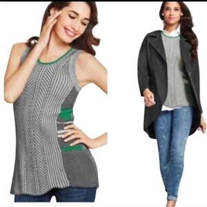 CAbi Green Gray Ribbed Sleeveless Trident Hi-Lo Knit Sweater/Vest Size Small